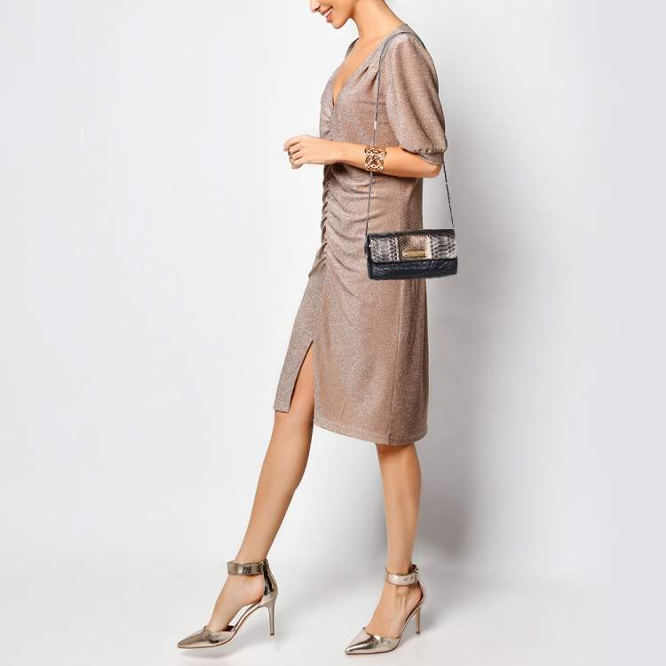 Lanvin Black/Gold Quilted Leather and Python Embossed