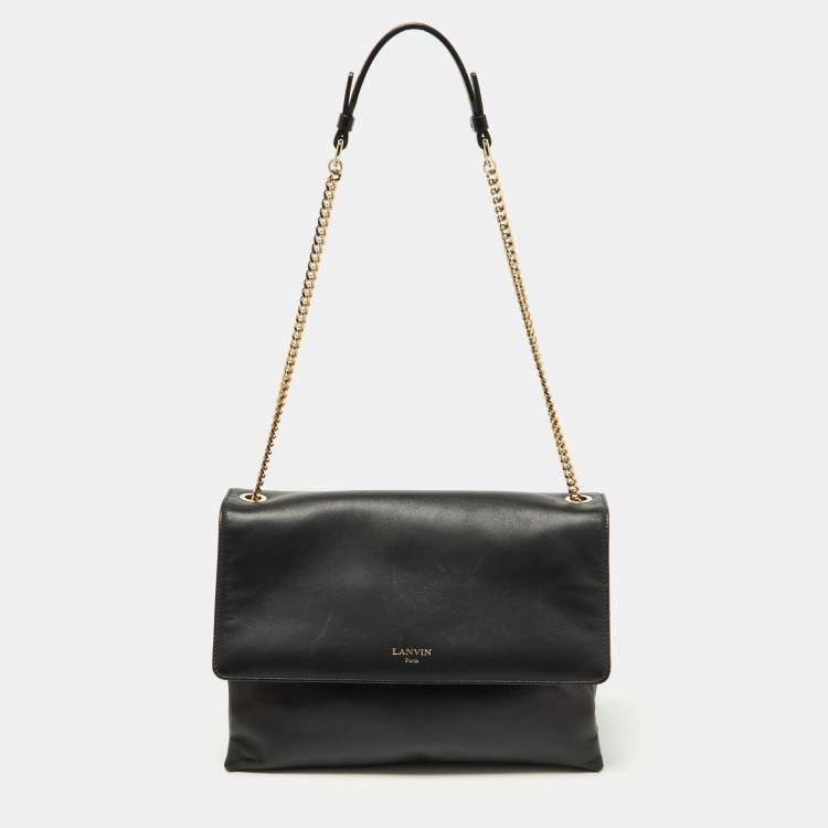 Pre Owned Lanvin Black Leather Flap Shoulder Bag