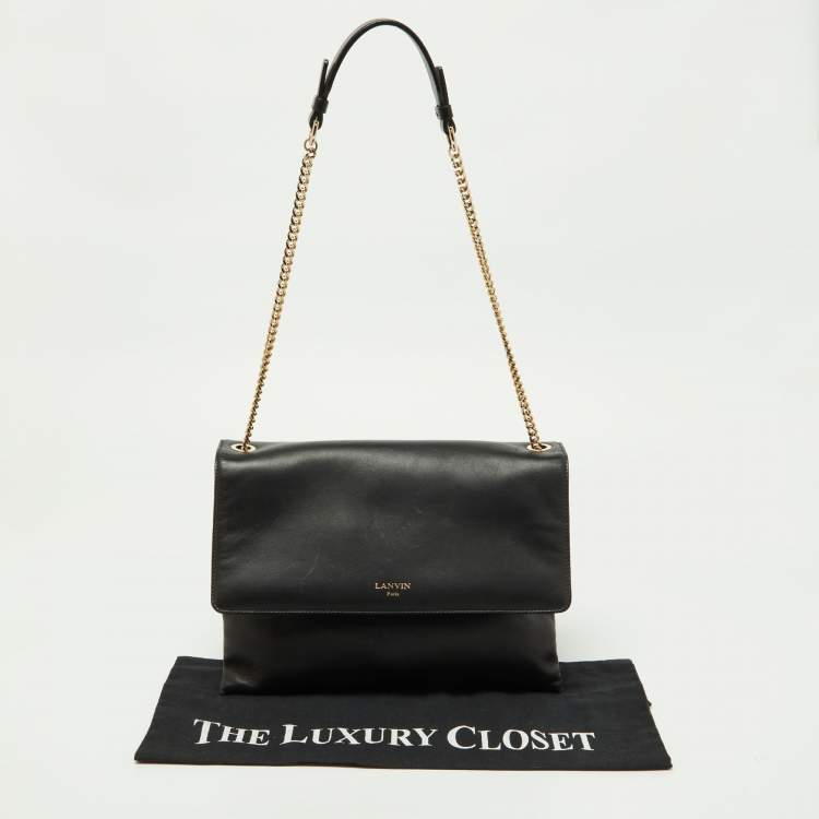 Pre Owned Lanvin Black Leather Flap Shoulder Bag