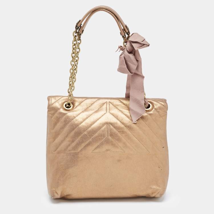 Pre Owned Lanvin Bronze Quilted Leather Happy Flap Shoulder Bag