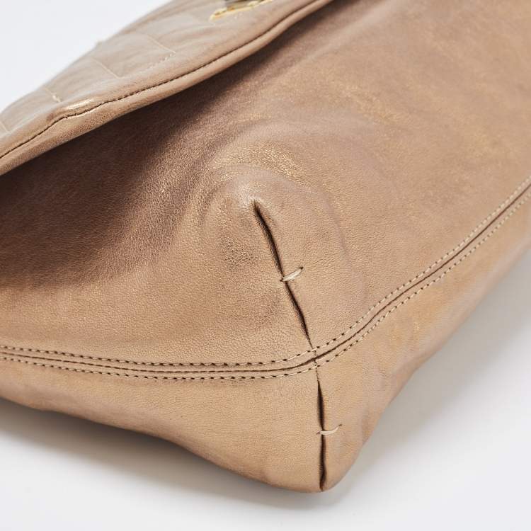 Pre Owned Lanvin Bronze Quilted Leather Happy Flap Shoulder Bag