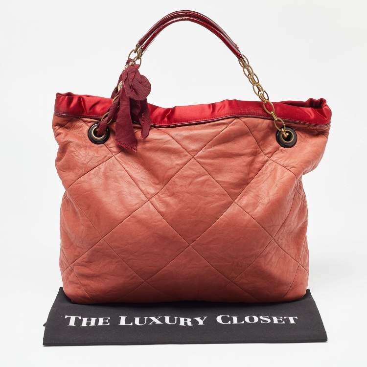 Pre Owned Lanvin Rust/Red Leather/Satin and Patent Leather Amalia Cabas Tote