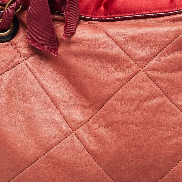 Pre Owned Lanvin Rust/Red Leather/Satin and Patent Leather Amalia Cabas Tote