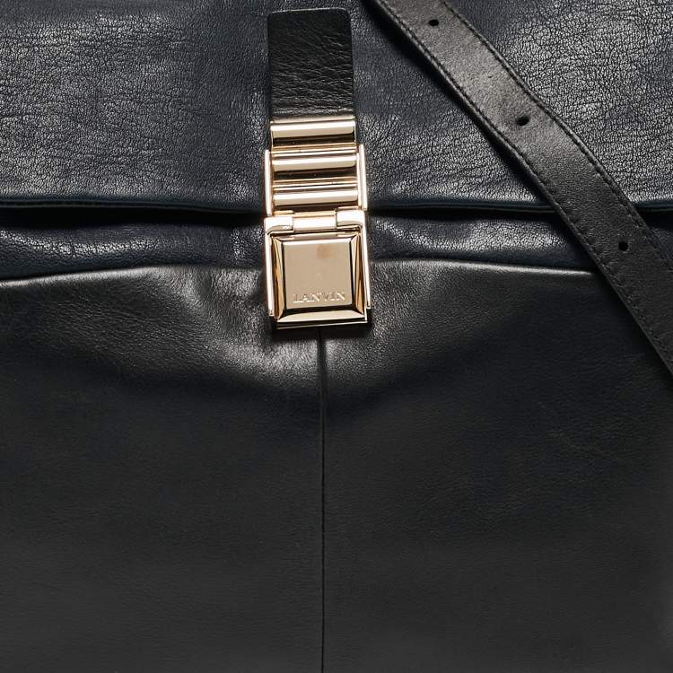 Pre Owned Lanvin Black/Navy Blue Leather For Me Double Top Handle Bag