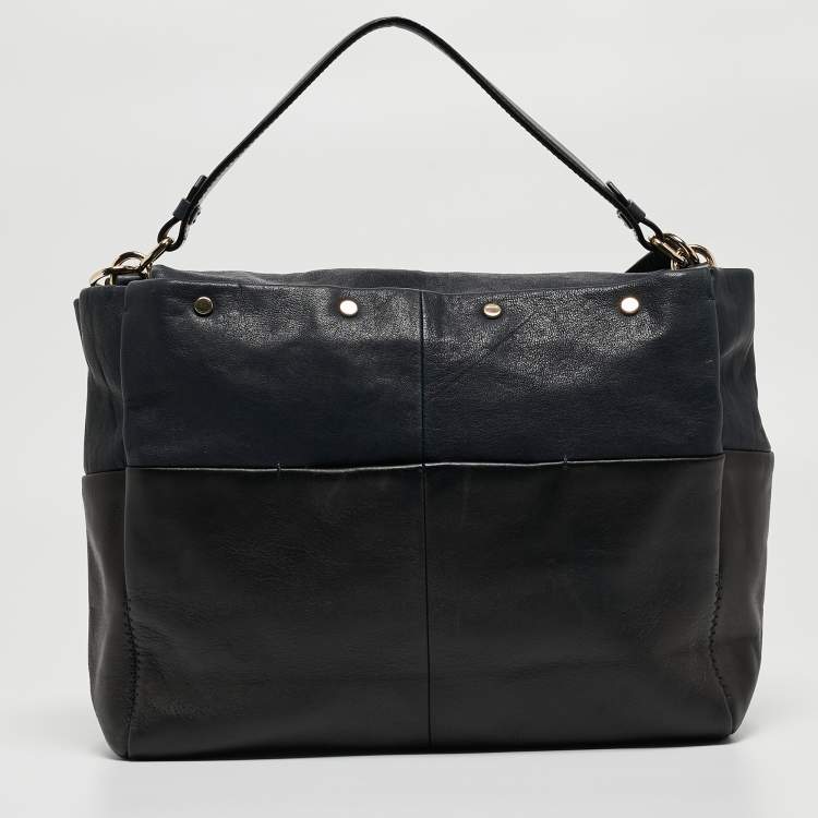Pre Owned Lanvin Black/Navy Blue Leather For Me Double Top Handle Bag