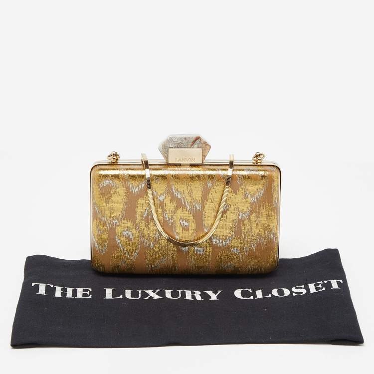 Pre Owned Lanvin Beige/Gold Printed Leather Chain Clutch