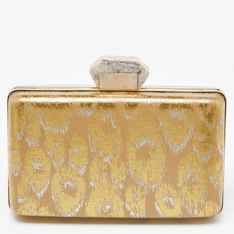 Pre Owned Lanvin Beige/Gold Printed Leather Chain Clutch