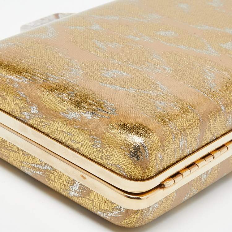 Pre Owned Lanvin Beige/Gold Printed Leather Chain Clutch