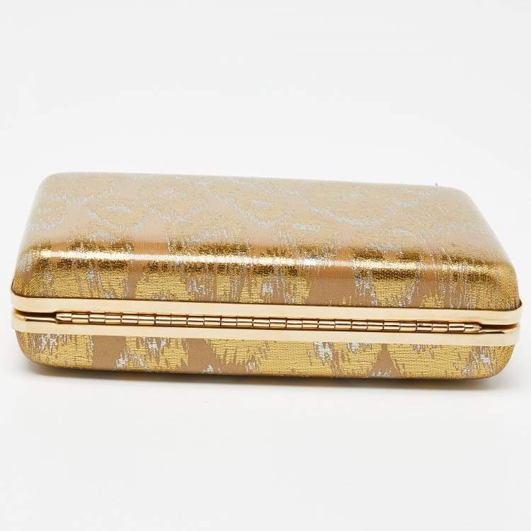 Pre Owned Lanvin Beige/Gold Printed Leather Chain Clutch