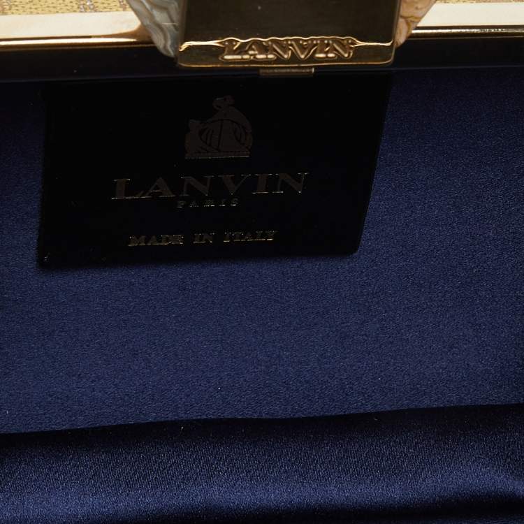 Pre Owned Lanvin Beige/Gold Printed Leather Chain Clutch