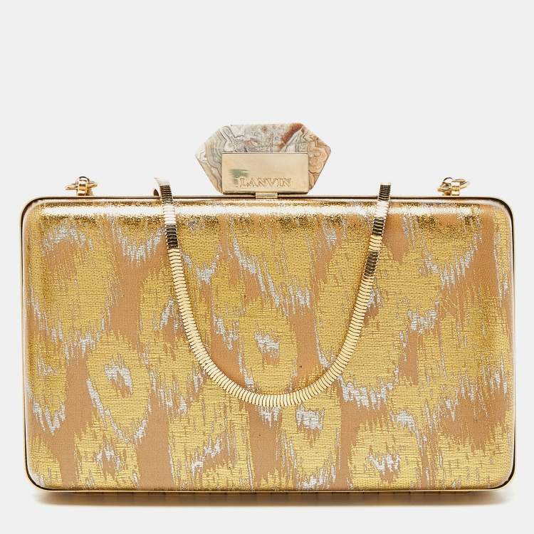 Pre Owned Lanvin Beige/Gold Printed Leather Chain Clutch