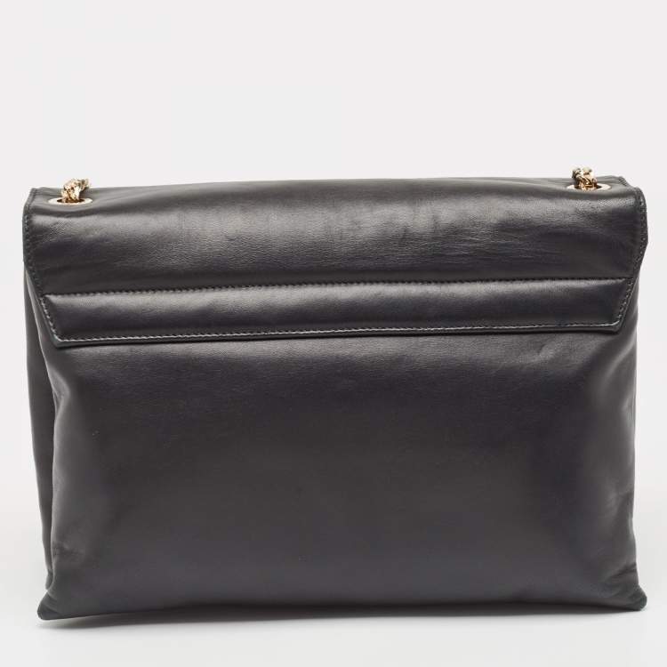 Pre Owned Lanvin Black Leather Flap Chain Shoulder Bag