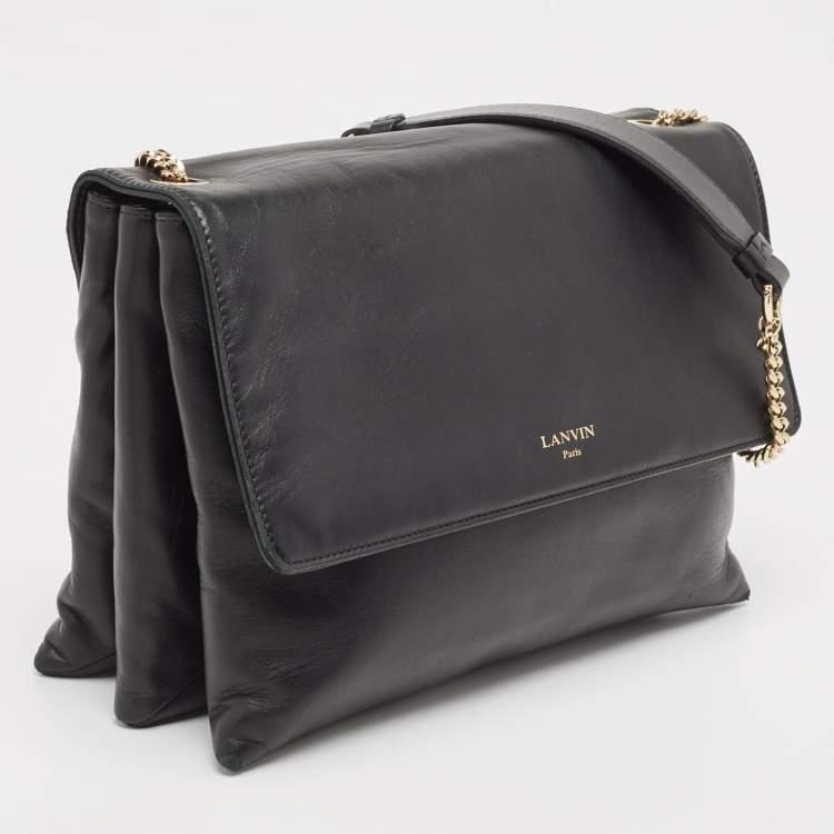 Pre Owned Lanvin Black Leather Flap Chain Shoulder Bag
