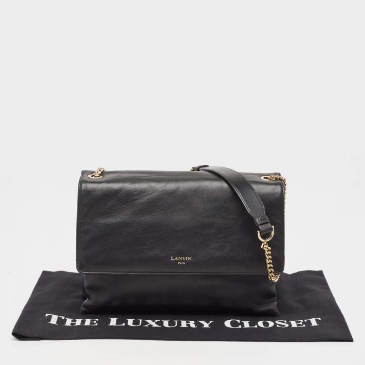 Pre Owned Lanvin Black Leather Flap Chain Shoulder Bag