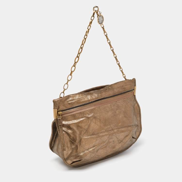Pre Owned Lanvin Metallic Gold Leather Chain Hobo
