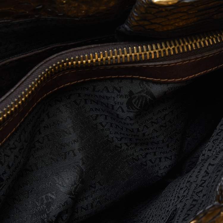 Pre Owned Lanvin Gold Laminated Python Kentucky Tote