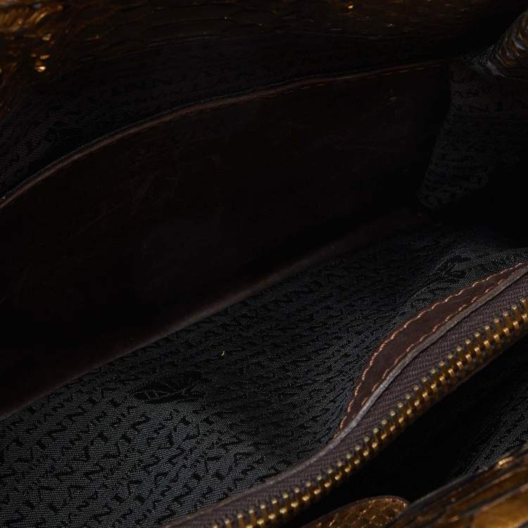 Pre Owned Lanvin Gold Laminated Python Kentucky Tote