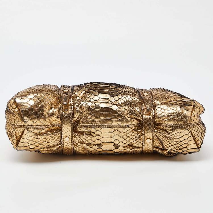 Pre Owned Lanvin Gold Laminated Python Kentucky Tote