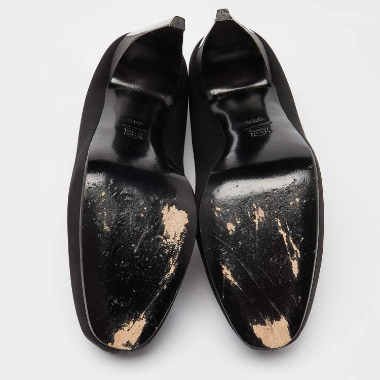 Pre Owned Lanvin Black Satin Platform Pumps Size 38.5