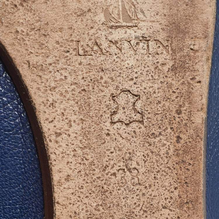 Pre Owned Lanvin Navy Blue Leather Scrunch Ballet Flats Size 38