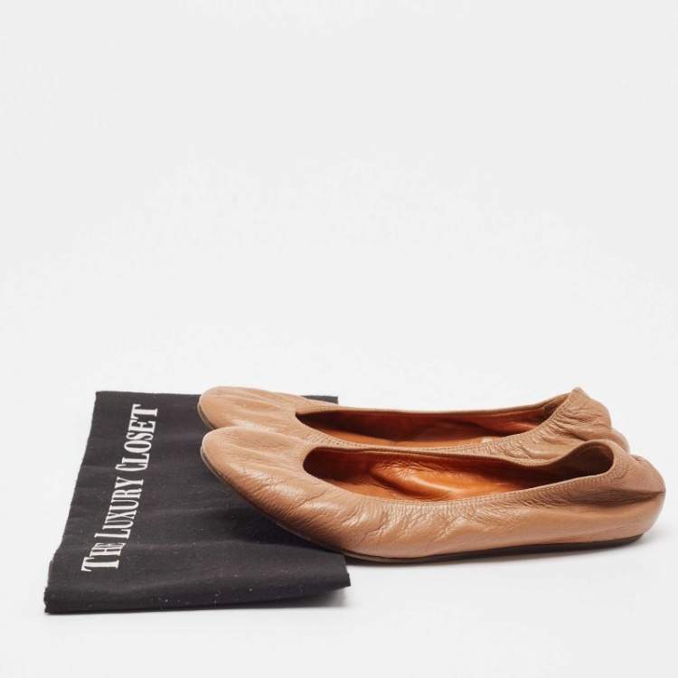 Pre Owned Lanvin Beige Leather Scrunch Ballet Flats Size 38