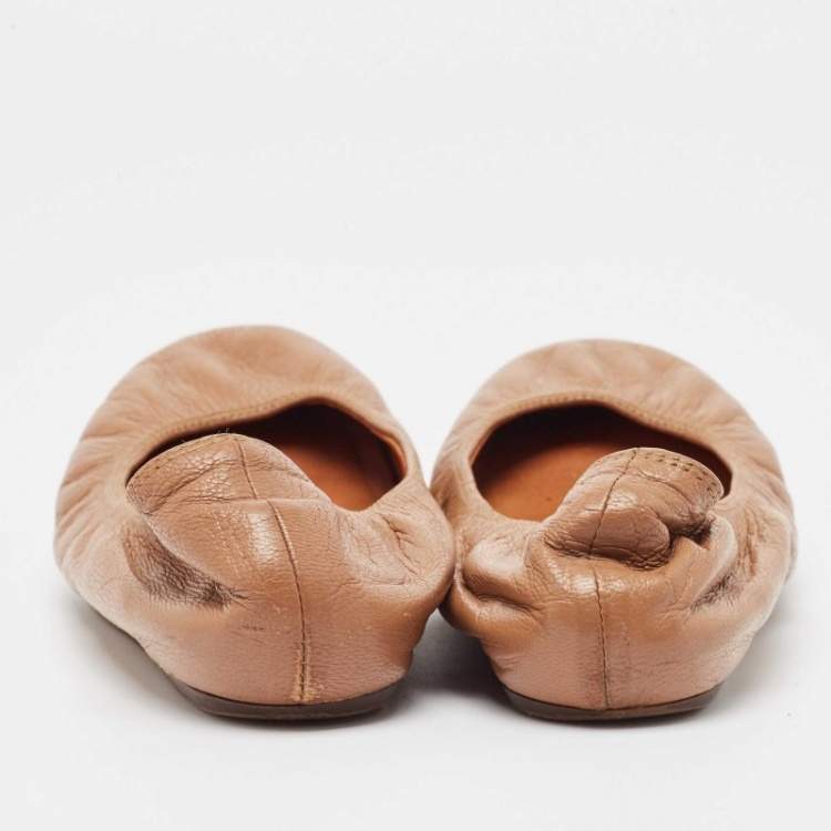 Pre Owned Lanvin Beige Leather Scrunch Ballet Flats Size 38
