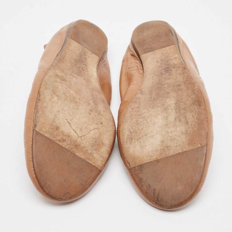 Pre Owned Lanvin Beige Leather Scrunch Ballet Flats Size 38