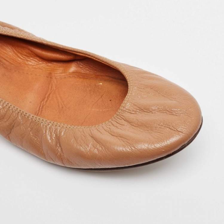 Pre Owned Lanvin Beige Leather Scrunch Ballet Flats Size 38