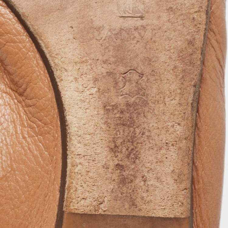 Pre Owned Lanvin Beige Leather Scrunch Ballet Flats Size 38