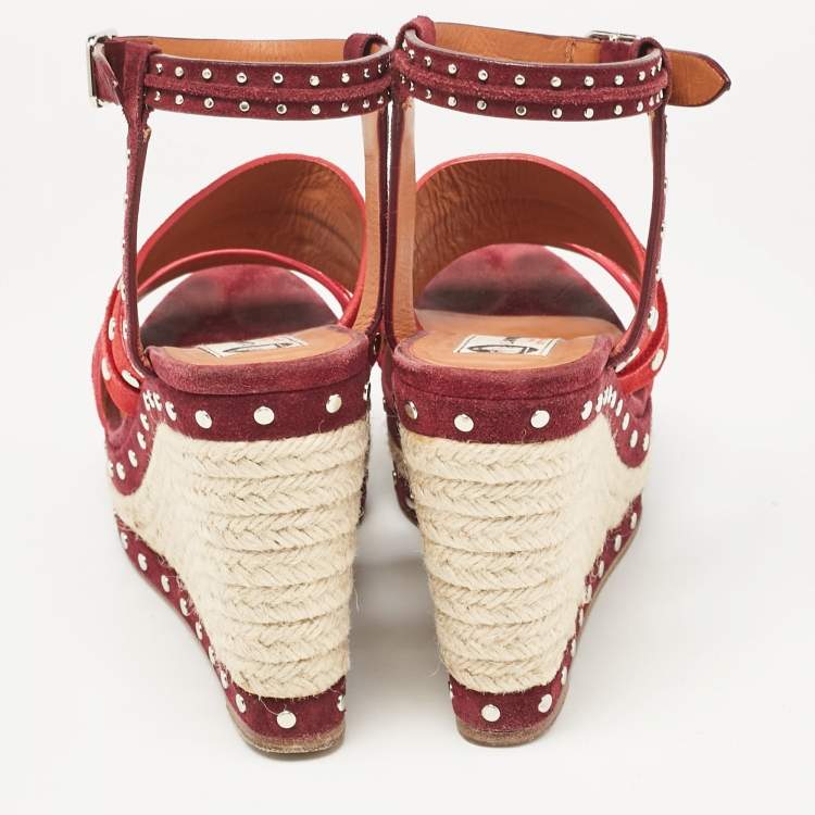 Pre Owned Lanvin Multicolor Suede Studded Wedge Ankle Strap Sandals Size 41