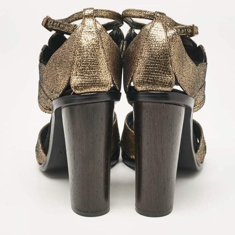Pre Owned Lanvin Metallic Gold Leather Ankle Strap Sandals Size 40