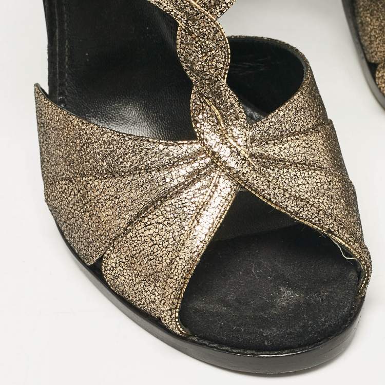 Pre Owned Lanvin Metallic Gold Leather Ankle Strap Sandals Size 40
