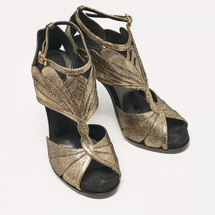 Pre Owned Lanvin Metallic Gold Leather Ankle Strap Sandals Size 40