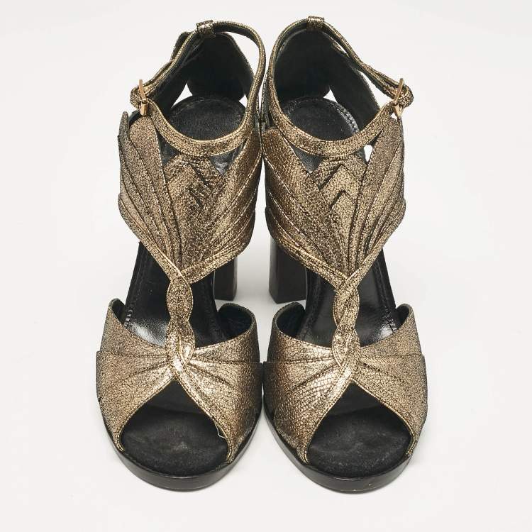 Pre Owned Lanvin Metallic Gold Leather Ankle Strap Sandals Size 40