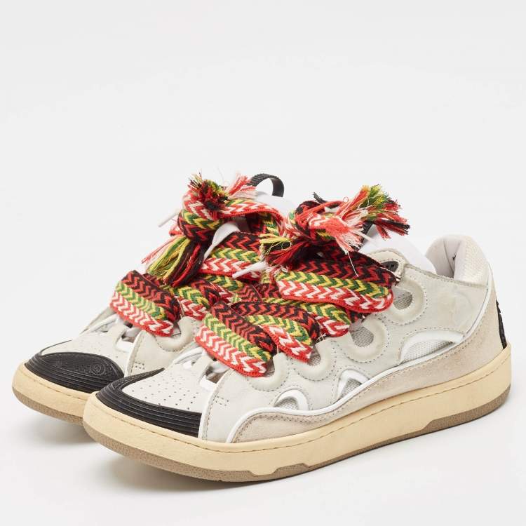 Pre Owned Lanvin Multicolor Leather and Suede Curb Chunky Sneakers Size 40