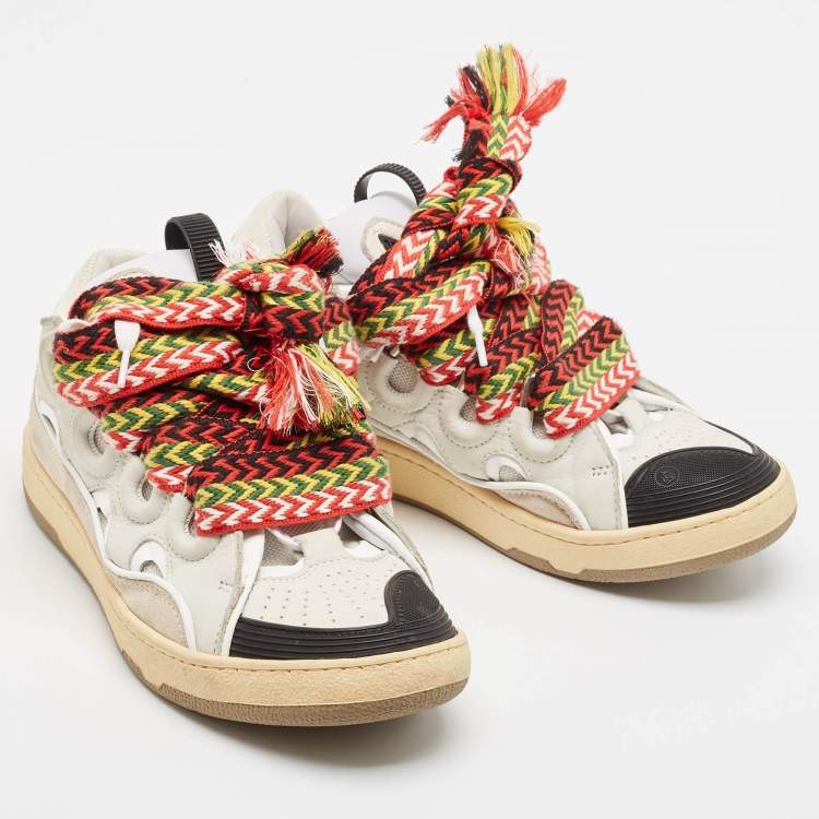 Pre Owned Lanvin Multicolor Leather and Suede Curb Chunky Sneakers Size 40