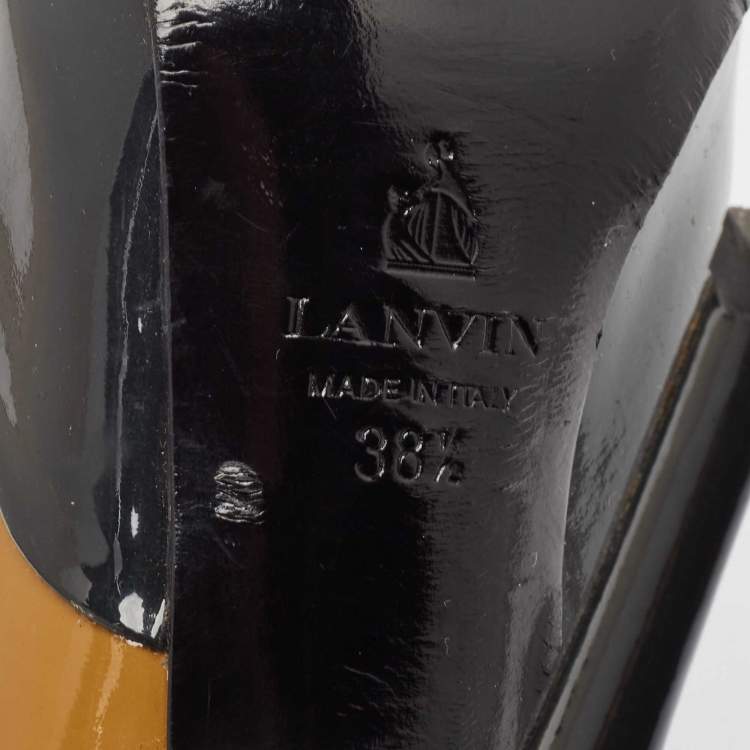Pre Owned Lanvin Brown/Navy Blue Patent Leather Round Toe Pumps Size 38.5