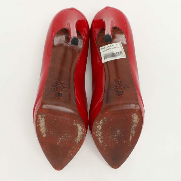 Pre Owned Lanvin Red Patent Leather Pointed Toe Platform Pumps Size 38.5