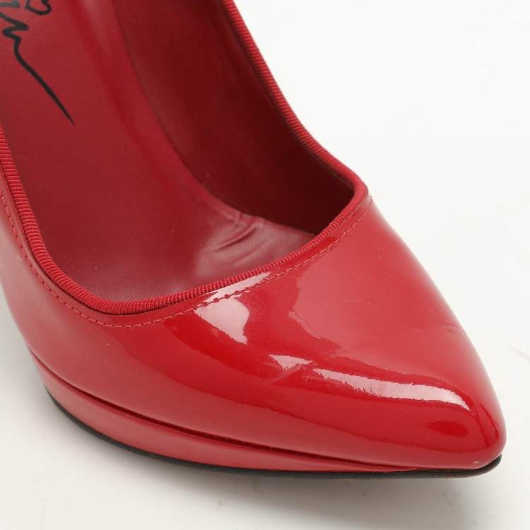 Pre Owned Lanvin Red Patent Leather Pointed Toe Platform Pumps Size 38.5