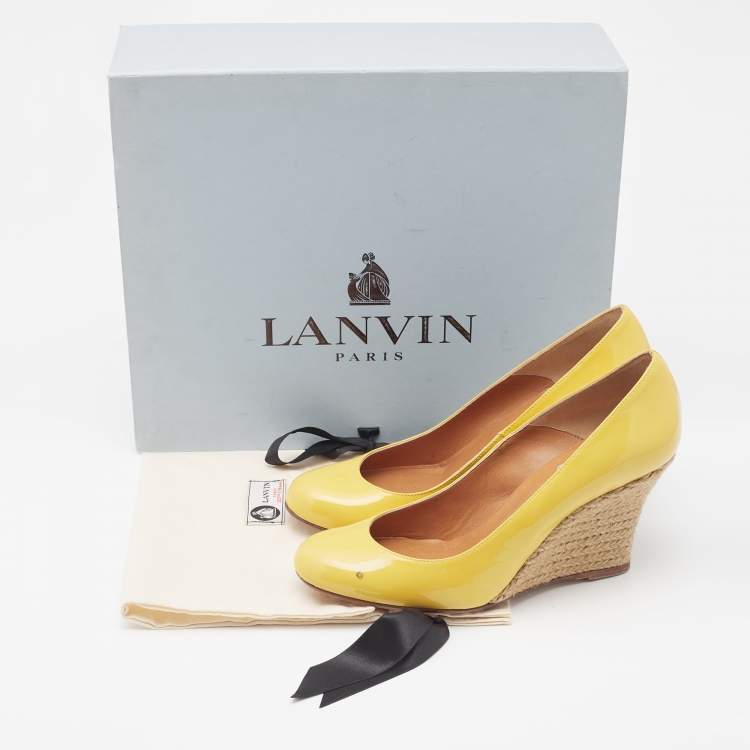 Pre Owned Lanvin Yellow Patent Leather Wedge Pumps Size 37