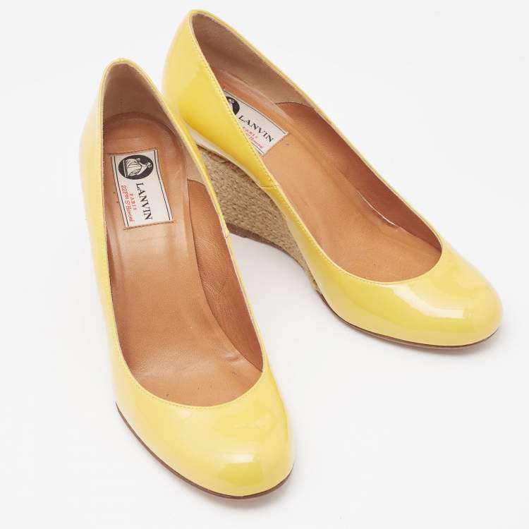 Pre Owned Lanvin Yellow Patent Leather Wedge Pumps Size 37
