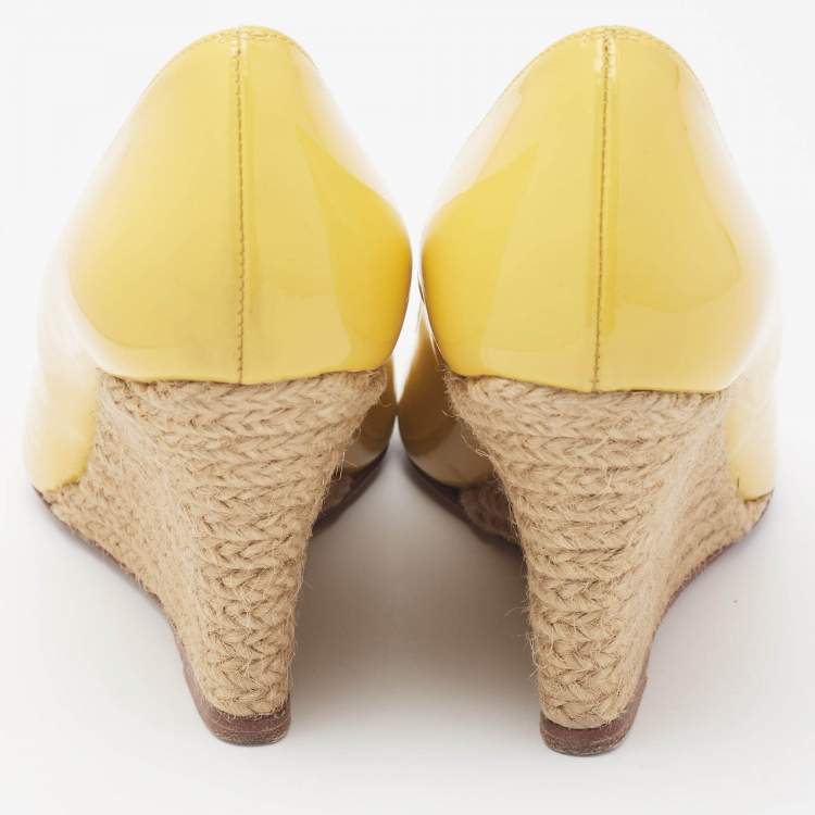 Pre Owned Lanvin Yellow Patent Leather Wedge Pumps Size 37