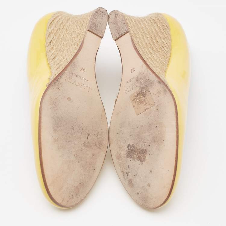 Pre Owned Lanvin Yellow Patent Leather Wedge Pumps Size 37