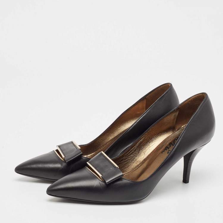 Pre Owned Lanvin Black Leather Pointed Toe Pumps Size 39