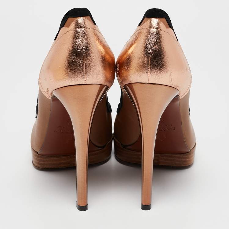 Pre Owned Lanvin Multicolor Leather Scalloped Pointed Toe Platform Pumps Size 38