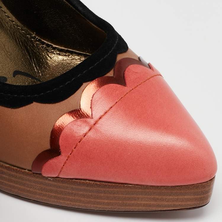 Pre Owned Lanvin Multicolor Leather Scalloped Pointed Toe Platform Pumps Size 38