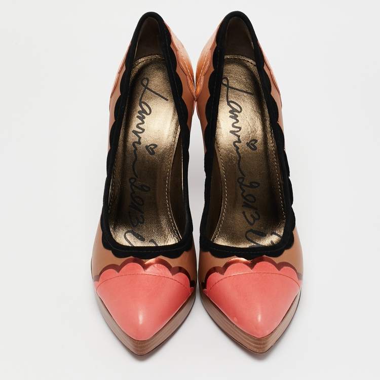Pre Owned Lanvin Multicolor Leather Scalloped Pointed Toe Platform Pumps Size 38