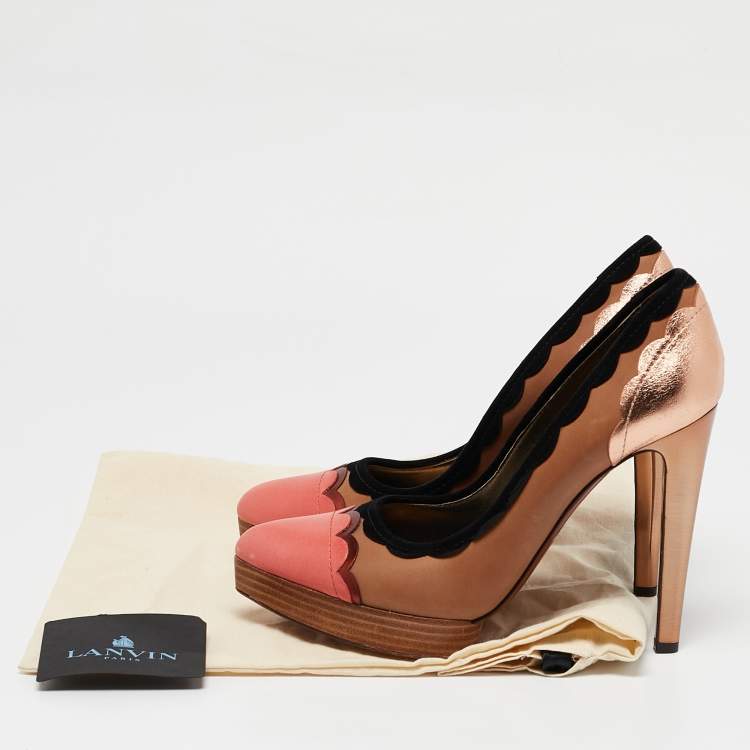 Pre Owned Lanvin Multicolor Leather Scalloped Pointed Toe Platform Pumps Size 38
