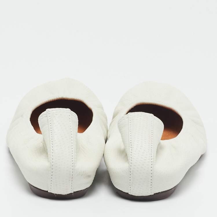 Pre Owned Lanvin White Leather Scrunch Ballet Flats Size 38