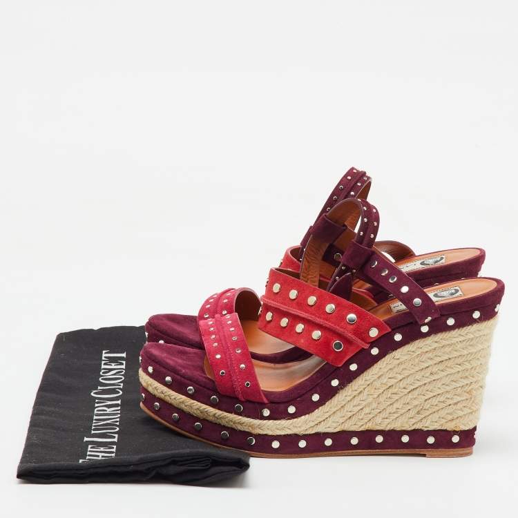 Pre Owned Lanvin Multicolor Suede Studded Espadrille Platform Wedge Ankle Strap Sandals Size 40
